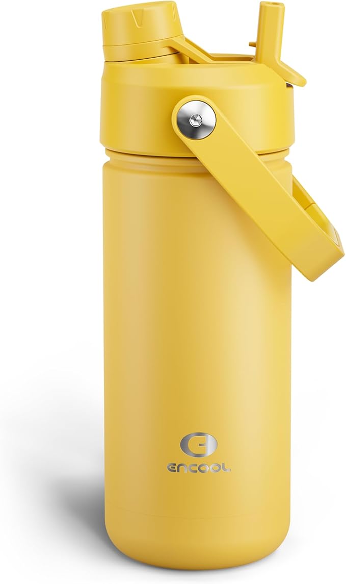 Insulated Water Bottle with Straw Stainless Steel Water Bottle, Leak-Proof, BPA-Free, Double Wall Vacuum Keeps Cold for 24 Hours for Sports, Travel, School (18 oz, Elfin Yellow)