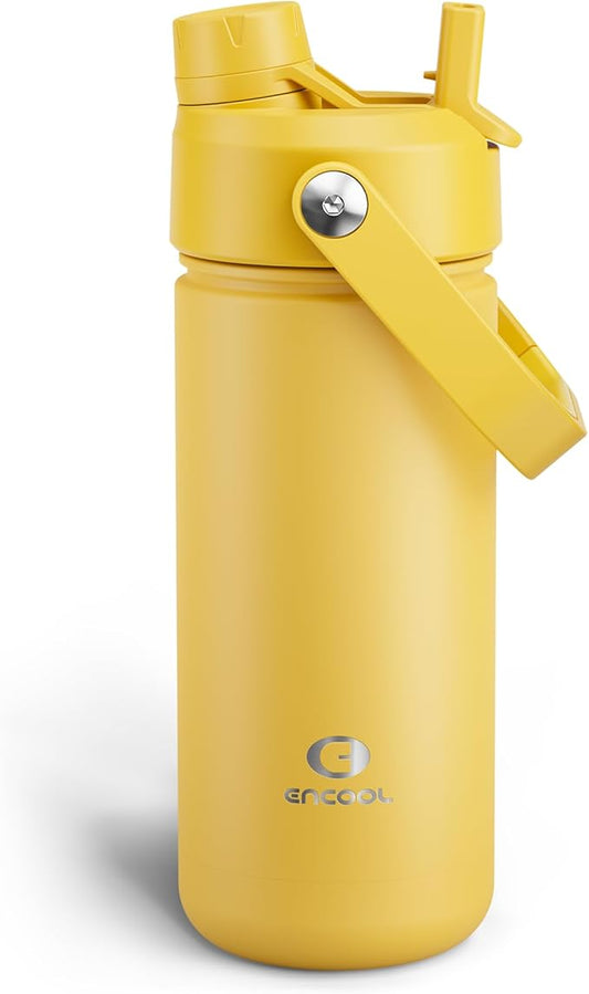 Insulated Water Bottle with Straw Stainless Steel Water Bottle, Leak-Proof, BPA-Free, Double Wall Vacuum Keeps Cold for 24 Hours for Sports, Travel, School (18 oz, Elfin Yellow)