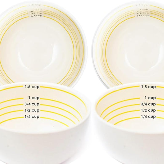 Uba Portion Control Bowl (Porcelain) for Measuring, Bariatric Diet, Diabetes (4 Pack)