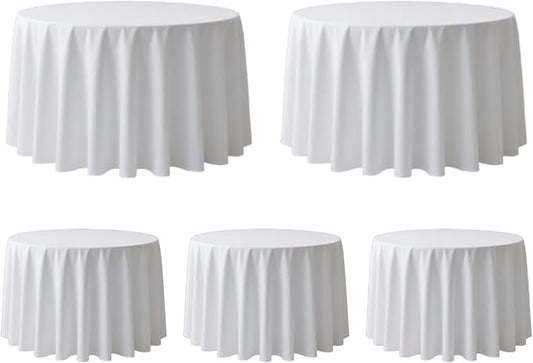 Surmente 132 inch Round tablecloths -5 Pack White Round Table Cloths, Polyester Fabric Table Covers for Weddings, Banquets, or Restaurants