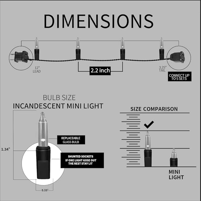 100LIGHTS BLUE Extra-Bright With End Connectors Christmas Decorative Lights 5.98m UL Certified Mini String Light Set Waterproof for Home Garden Holiday Christmas Tree Party Patio Decor Wedding