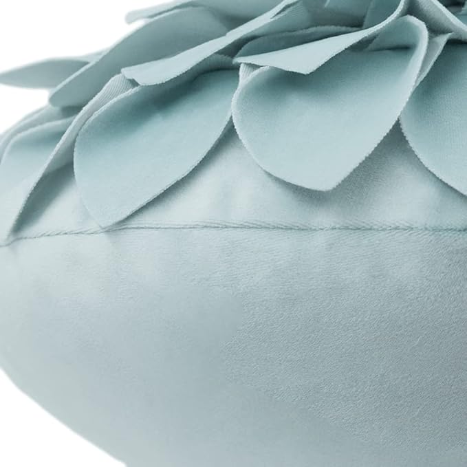 JWH Hand Crafted Flower Throw Pillow Covers Decorative 3D Shaped Cushion Velvet Accent Pillow Case Handmade Pillowcase Bed Bedroom Farmhouse Couch 14 Inch Light Blue