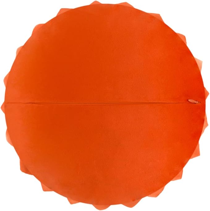 JWH Handmade 3D Flower Pillow Covers Aesthetic Decorative Round Throw Pillow Floral Pillow Cases Velvet Pillowcase Accent Cushion for Living Room Bed Couch Home 12 Inch Red Orange