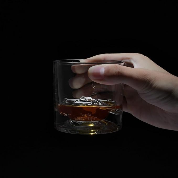 Yosemite Heavy Crystal Whiskey Glasses Gift Set of 2, Thick Freezable Bourbon Glass 1lb Each, Premium Whiskey Gifts for Men, Frozen Crystal Chills Cocktails, 10 oz