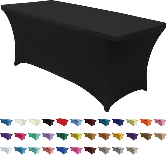 ABCCANOPY 4 FT Black Spandex Table Cover Stretch Fitted Wrinkle Resistant Tablecloth Reuse for Rectangular Folding Table Patry Event Wedding Banquet Protector