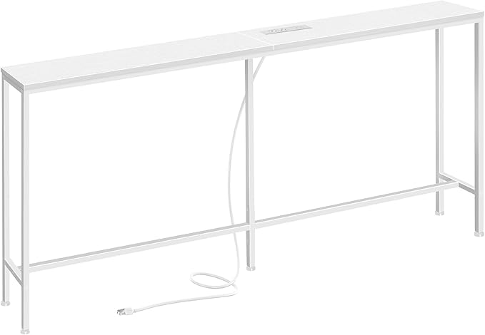 SUPERJARE 70 Inch Console Table with Outlet, Sofa Table with Charging Station, Narrow Entryway Table, Skinny Hallway Table, Behind Couch Table, for Living Room, White