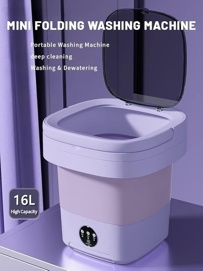 Portable Washing Machine, Mini Washer,16L Upgraded Large Capacity Foldable Washer.Deep Cleaning of Underwear, Baby Clothes and Other Small Clothes.Suitable for Apartments, Dormitories, Hotels.(Purple)