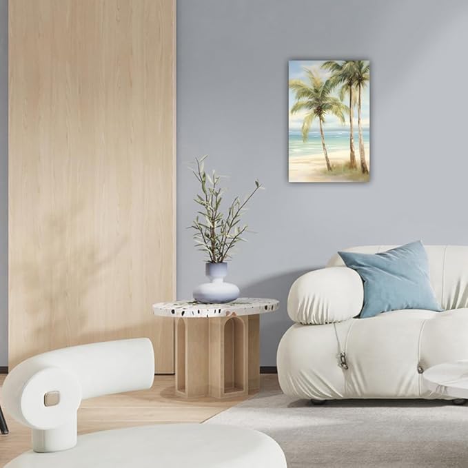 LURENCZH Tropical Beach Canvas Wall Art Seaside Palm Tree Picture Wall Decor Ocean Scenery Painting Prints for Bathroom Decor Framed(Beach-3,24.00" x 36.00")