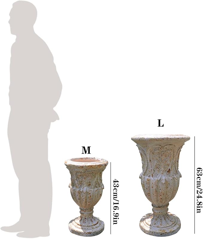 VISIBLE Vintage European Giant Garden Urn Planter, Decorative Cement and Fiber Flower Pot, Make Rust Finished, Wrap Foam Safely Delivered from Los Angeles (Vintage, Medium)