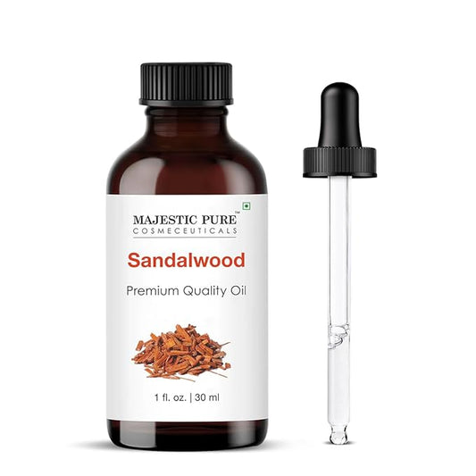 Majestic Pure Sandalwood Essential Oil with Glass Dropper - 1 Fl Oz - 100% Pure and Natural Sandalwood Oil - Premium Grade Essential Oils for Diffuser, Aromatherapy, Soap and Candle Making