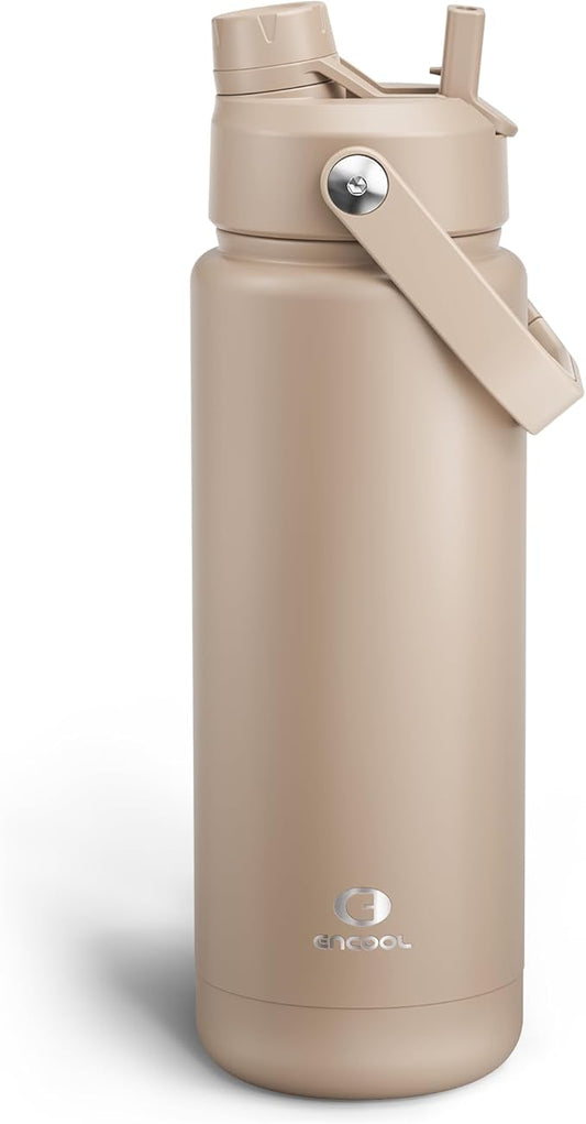 Insulated Water Bottle with Straw Stainless Steel Water Bottle, Leak-Proof, BPA-Free, Double Wall Vacuum Keeps Cold for 24 Hours for Sports, Travel, School (32 oz, Raw Umber)