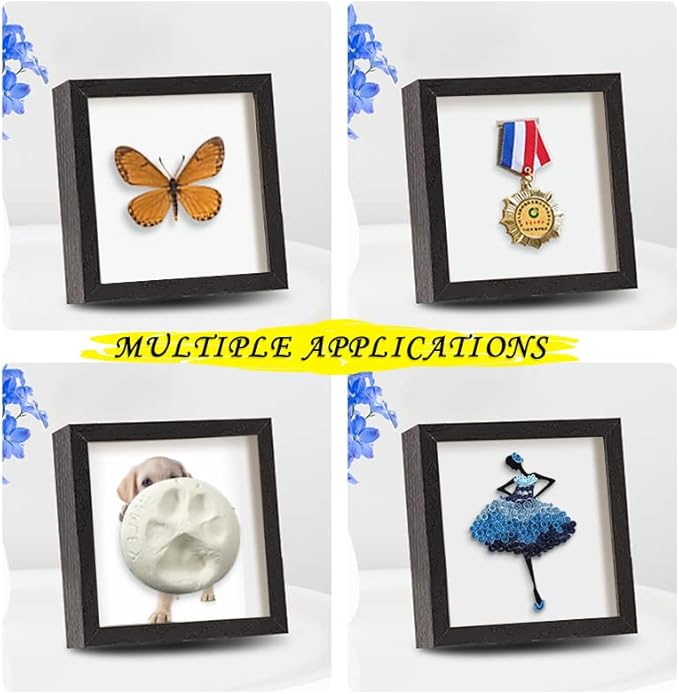 5x5 Small Shadow Box Frame Display Case , Display Case Box for Memorabilia, Medal, Wedding Memories, Crafts, Tickets and Photos, Picture Frame for Wall and Tabletop (2Pcs-Black, 5x5)