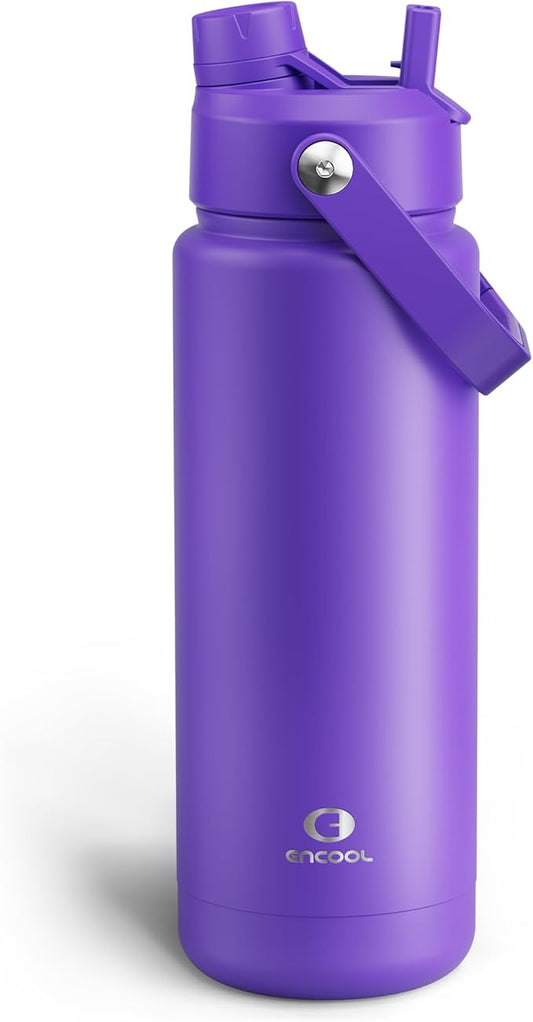 Insulated Water Bottle with Straw Stainless Steel Water Bottle, Leak-Proof, BPA-Free, Double Wall Vacuum Keeps Cold for 24 Hours for Sports, Travel, School (32 oz, Violet)