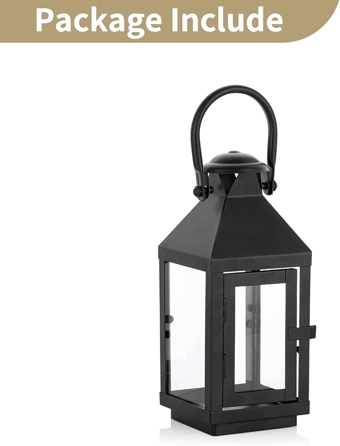 Nuptio Garden Lanterns for Candles, 20cm/7.87in Tall Vintage Style Pillar Candle Holder, Metal Halloween Candle Holders, Hanging Decorative Candle Lanterns for Wedding Christmas Parties Indoor Outdoor