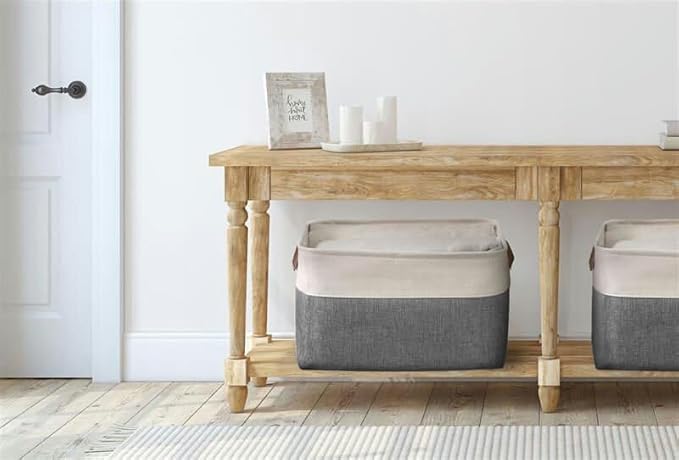 DECOMOMO Storage Bins Fabric Storage Baskets for Shelves, Linen Closet Organization Toys Nursery (Slate Grey and White, Large - 3 Pack)
