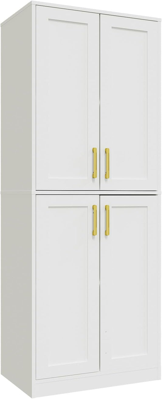 Storage Cabinet, Kitchen Pantry with Doors & Shelf, Tall Storage Cabinet for Bathroom, Living Room, Entryway,White