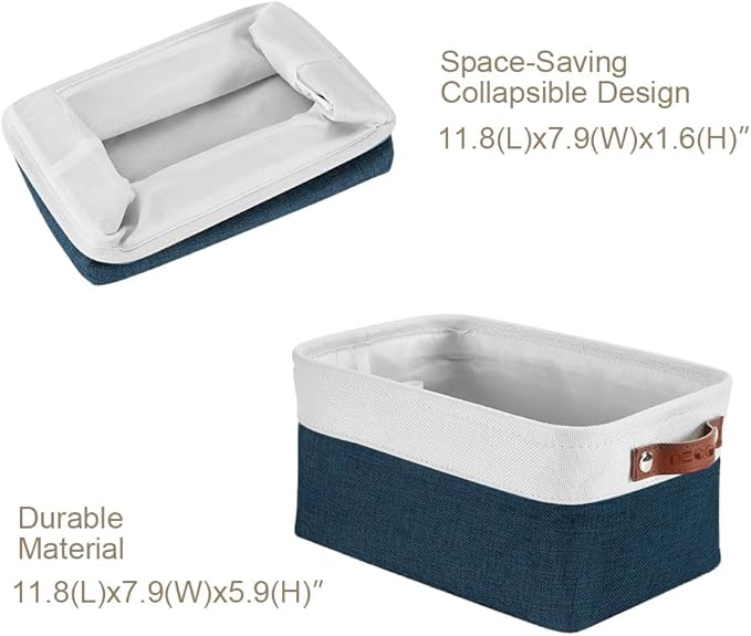 DECOMOMO Small Storage Basket, Closet Storage Bins, Baskets for Organizing Shelves (Navy Blue & White, Small - 6 Pack)