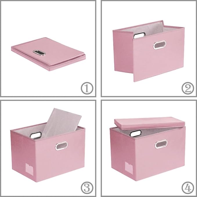 PRANDOM Large Stackable Storage Bins with Lids [3-Pack] Leather Fabric Foldable Storage Boxes Organizer Containers Baskets Cube with Cover for Bedroom Closet Office Nursery Pink (17.7x11.8x11.8)