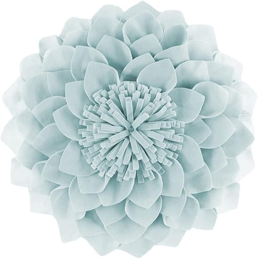 JWH Hand Crafted Flower Throw Pillow Covers Decorative 3D Shaped Cushion Velvet Accent Pillow Case Handmade Pillowcase Bed Bedroom Farmhouse Couch 14 Inch Light Blue