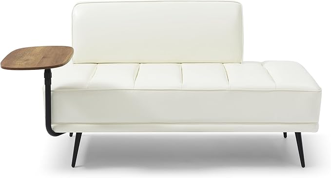 Sofa,Bed Bench,Small Spaces Furniture,Polyurethane Leather,Wood Frame,High Density Sponge Infillings,360-Degree Swivel Tray,Black Metal Leg (Beige)