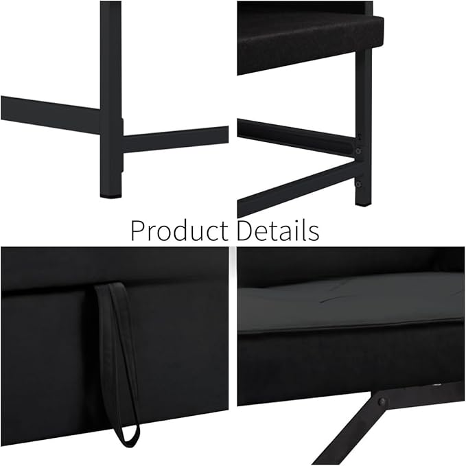 Pull Out Sofa Bed, Convertible Sleeper Chair Bed with Lumbar Pillow, 3-in-1 Sofa Chair with 3 Adjustable Backrest, Armchair Sleeper Small Couch for Small Spaces Living Room Black