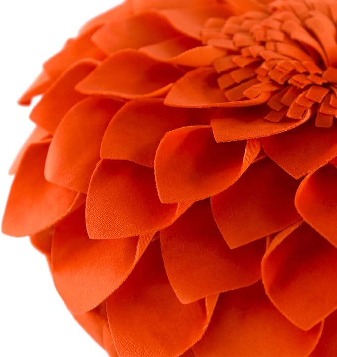 JWH Handmade 3D Flower Pillow Covers Aesthetic Decorative Round Throw Pillow Floral Pillow Cases Velvet Pillowcase Accent Cushion for Living Room Bed Couch Home 12 Inch Red Orange