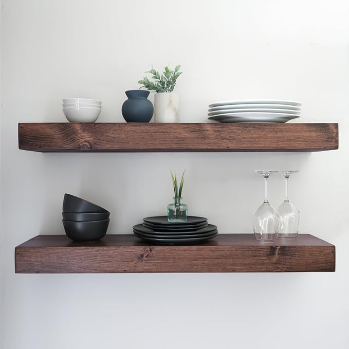 Modern Floating Shelves 3 Inches Thick for Wall, Wide Shelves for Kitchen, Living Room, Bedroom, and Bathroom, Natural Pine Wood, Rustic Wooden Shelf, (Set of 2) (Provincial, 60Lx3Hx6D)