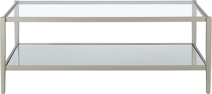 Henn&Hart 45" Wide Rectangular Coffee Table with Mirror Shelf in Satin Nickel, Coffee Table coffee tables for living room, studio apartment essentials