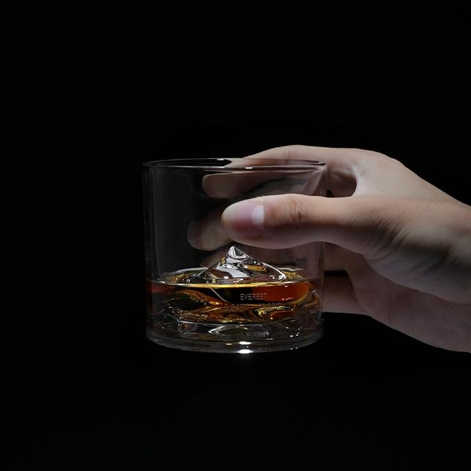 Mount Everest Heavy Crystal Whiskey Glasses Gift Set of 2, Thick Freezable Bourbon Glass 1lb Each, Premium Whiskey Gifts for Men, Frozen Crystal Chills Cocktails, 10 oz