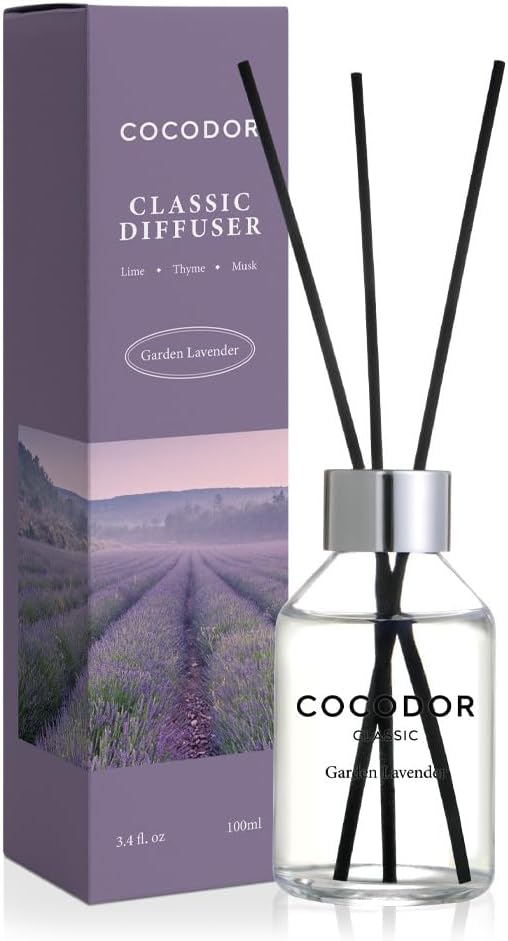 COCODOR Classic Reed Diffuser/Garden Lavender/3.4oz(100ml)/1 Pack/Fragrance Scent Essential Oil Stick Diffuser Set for Bedroom Bathroom Home Décor