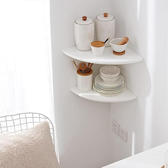 Corner Shelves, Floating Corner Shelf, Set of 3 Solid Oak Wood Corner Wall Shelves, Round End with Wire Hole Shelving for Small Plant for Bedroom Kitchen, Living Room (Size 9/10/12in)