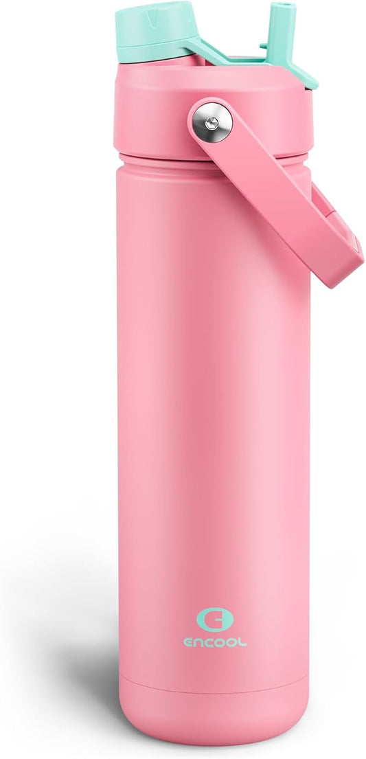 Insulated Water Bottle with Straw Stainless Steel Water Bottle, Leak-Proof, BPA-Free, Double Wall Vacuum Keeps Cold for 24 Hours for Sports, Travel, School (26 oz, Tulip)
