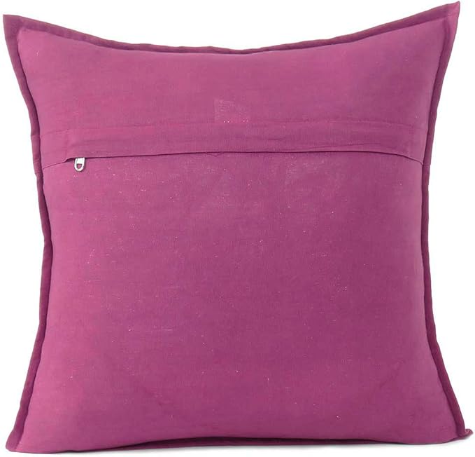 Eyes of India Embroidered Decorative Boho Throw Pillow Cover with Mirrors, Handmade Bohemian Accent Cushion Case for Sofa Couch Bedroom Living Room (Burgundy, 24" x 24")