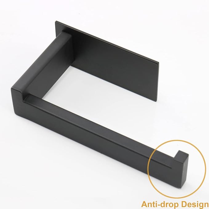 Toilet Paper Holder, Self Adhesive Tissue Holder Stainless Steel Rustproof Paper Roll Holder, No Drilling Easy to Install, Toilet Paper Rack Suitable for Office, Bathroom (Matte Black)