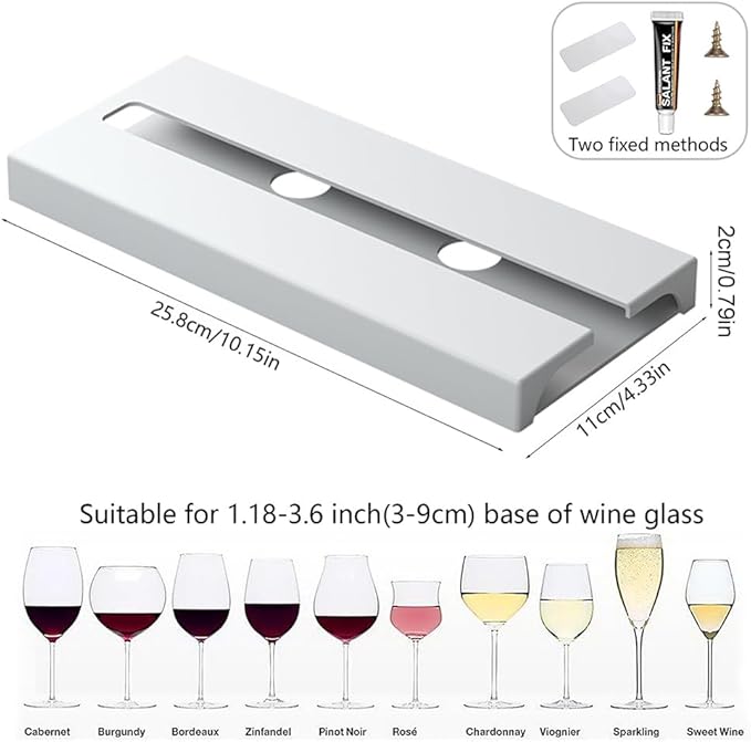 Wine Glass Holder Under Shelf or Cabinet Punch-free,Wine Glass Rack Stemware Rack Glassware Drying Storage Hanger for Kitchen,Bar and Restaurant (White)