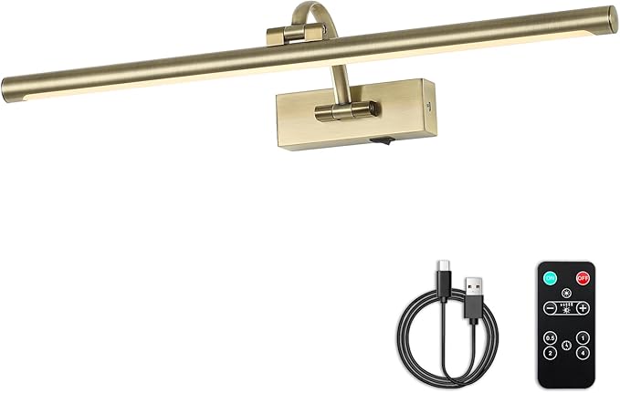 Wireless Picture Lights Rechargeable Gallery Lighting Battery Picture Frame Light with Remote and Timer, Adjustable Art Light for Paintings, Portraits, Antique Bronze Finish 24'' Inch 5W 2700K