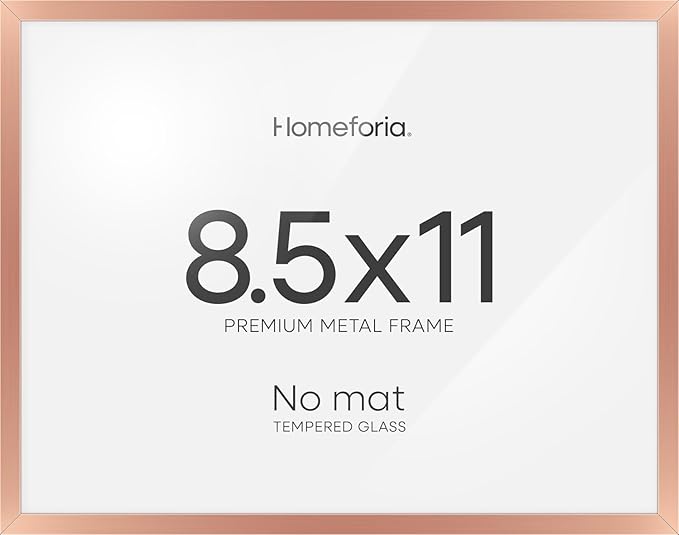 Homeforia 8.5x11 Diploma Frame Rose Gold, High End Metal 8.5 x 11 Certificate Frames, 11x8.5 Document Frames for Wall or Tabletop, 8.5 by 11 Award Letter Size Frame, Tempered Glass, Wall Kit, Set of 1