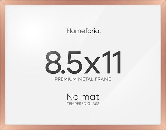 Homeforia 8.5x11 Diploma Frame Rose Gold, High End Metal 8.5 x 11 Certificate Frames, 11x8.5 Document Frames for Wall or Tabletop, 8.5 by 11 Award Letter Size Frame, Tempered Glass, Wall Kit, Set of 1