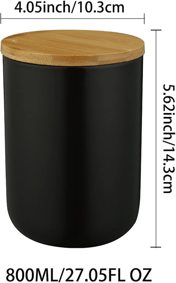 Ceramic Food Storage Jar Canister Modern Design Food Canisters with Airtight Seal Bamboo Lid, Loose Tea Coffee Spice Nuts Snacks Storage Jar Canister (Black 27.05oz/800ml)