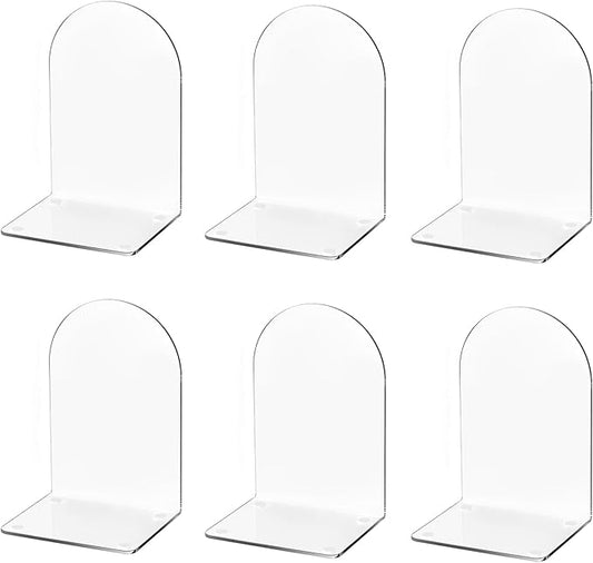 Lulonpon 6 Pieces Book Ends, Bookends, Books End for Shelves, Books End for Heavy Books, Clear Bookends, Acrylic Book Ends for School, Library,Desktop Organizer and Book Shelves