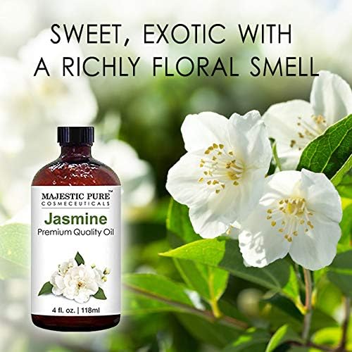 Majestic Pure Jasmine Essential Oil with Glass Dropper - Huge 4 Fl Oz - 100% Pure and Natural Jasmine Oil - Premium Grade Essential Oils for Diffuser, Aromatherapy, Soap and Candle Making