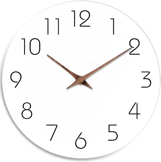 Mosewa Wall Clock Battery Operated 8 Inch White Silent Non Ticking Simple Minimalist Wooden Decorative for Kitchen Bathroom Bedroom Living Room Office