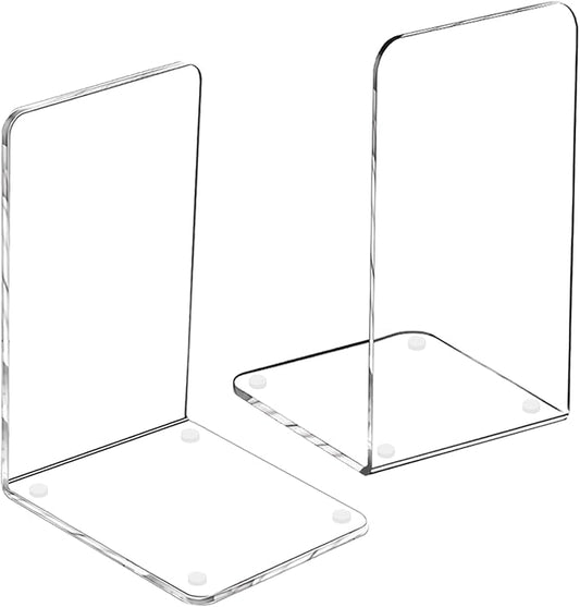 Lulonpon 2 Pieces Book Ends, Bookend, Books Ends for Shelves, Books Ends for Heavy Books, Clear Bookends, Acrylic Bookends for School, Library,Desktop Organizer and Book Shelves