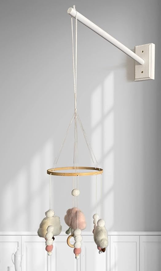 Crib Mobile Wooden Arm, Wall Mounted Suitable for All Cribs 100% Natural Larch Hanger Nusery Decor Baby Room Safe Holder(Mobile is not Included