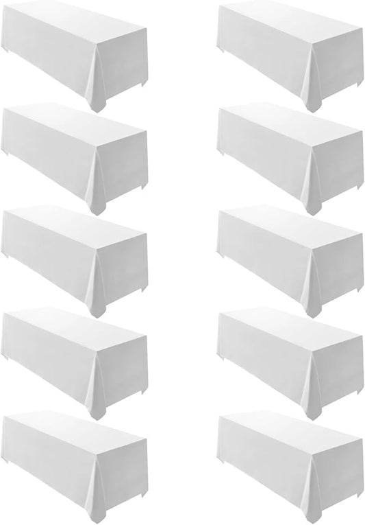 Surmente 10 Pack White Rectangle Tablecloth 90 x 156-inch Rectangular Polyester Table Cloth for Weddings, Banquets, or Restaurants