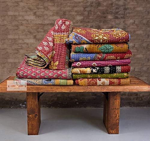 Wholesale Mix lot Tribal Kantha Quilts Reversible Vintage Cotton Bedspread Sari Throw Old Assorted Patches Bed Cover Rally (5)