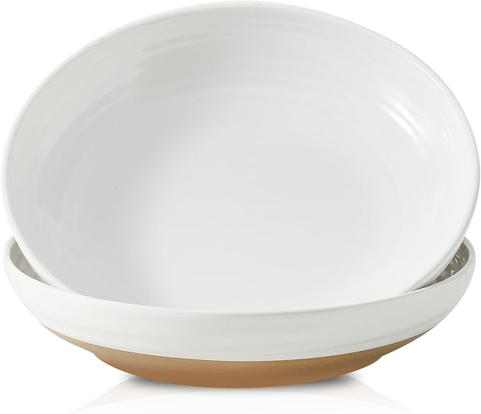 Pasta Bowls 32 OZ,Ceramic Salad Serving Bowls Set of 2,Large 8.7 inch Shallow Bowls Plates for Fruit,Noodle,Dinner,Soup Bowls for Christmas Gift,Dishwasher & Microwave Safe,White