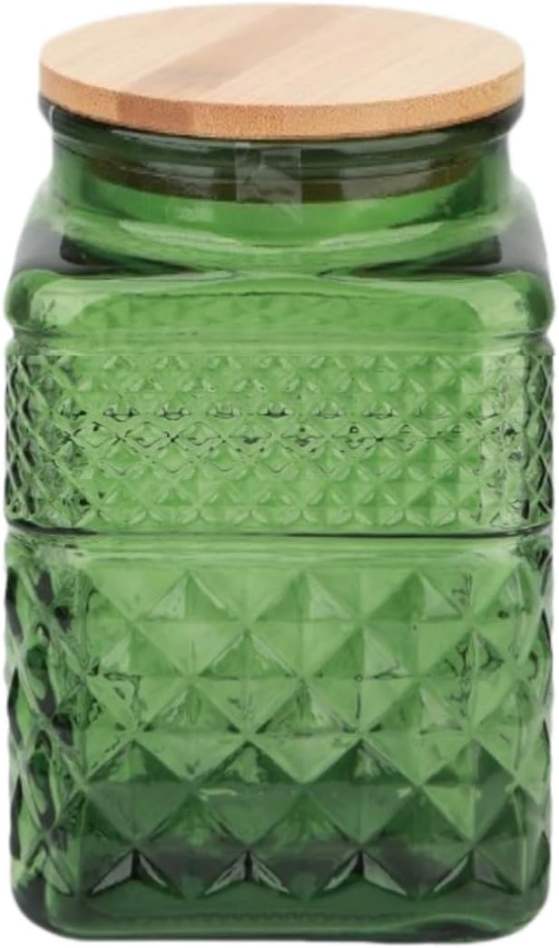 61oz Square Glass Canister, Candy Jar with Lid, Glass Food Storage Container for Ground Coffee, Tea, Sugar, Decorative Mason Jar Cookie Jars (Green)