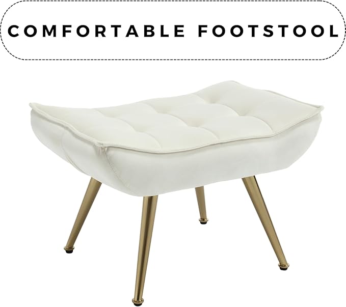 Modern Velvet Accent Chair with Ottoman, Upholstered Lounge Chair with Footrest, Comfy Living Room Chair with Gold Legs Accent Side Chair Armchair for Small Space Bedroom Apartment, Beige