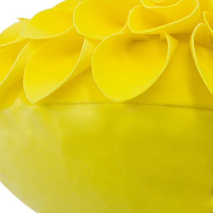 JWH Handmade 3D Flower Pillow Cover Aesthetic Decorative Round Throw Pillow Floral Accent Cushion Case Velvet Pillowcase Cute for Farmhouse Bed Couch Bedroom Decor Sham 14 Inch Bright Yellow